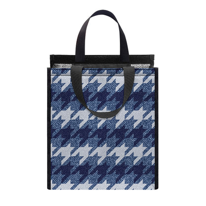 Denim Houndstooth Pattern Print Insulated Lunch Tote