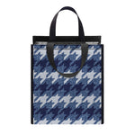 Denim Houndstooth Pattern Print Insulated Lunch Tote