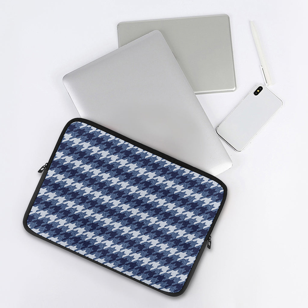 Denim Houndstooth Pattern Print Laptop Sleeve