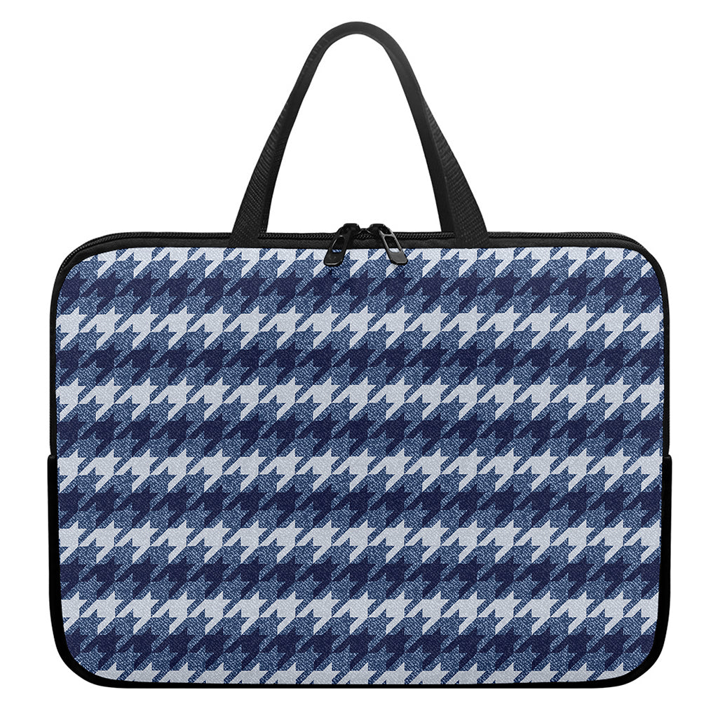 Denim Houndstooth Pattern Print Laptop Sleeve With Handle