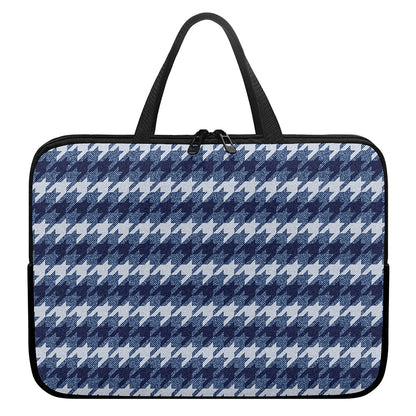 Denim Houndstooth Pattern Print Laptop Sleeve With Handle