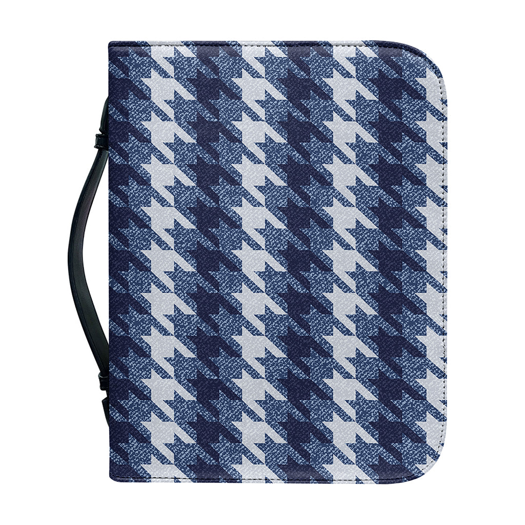 Denim Houndstooth Pattern Print Leather Bible Cover