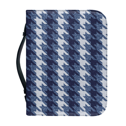Denim Houndstooth Pattern Print Leather Bible Cover
