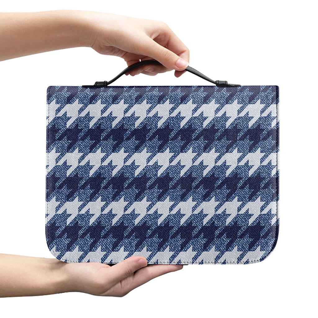Denim Houndstooth Pattern Print Leather Bible Cover
