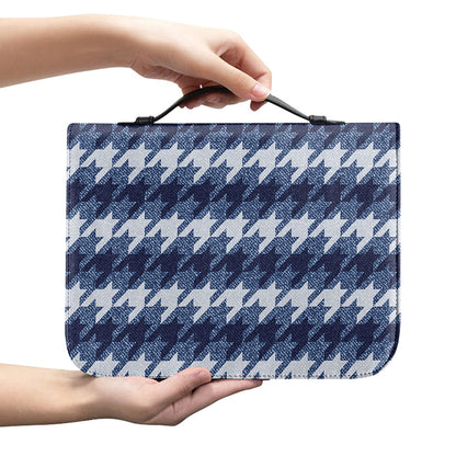 Denim Houndstooth Pattern Print Leather Bible Cover