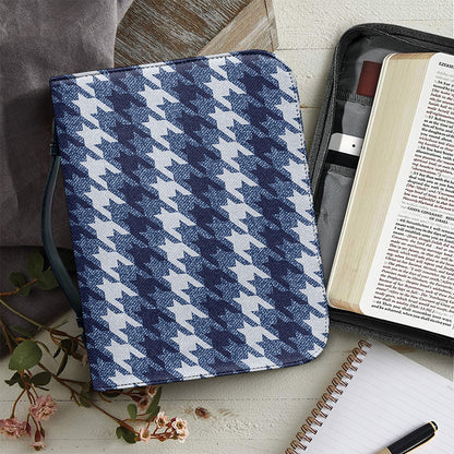 Denim Houndstooth Pattern Print Leather Bible Cover