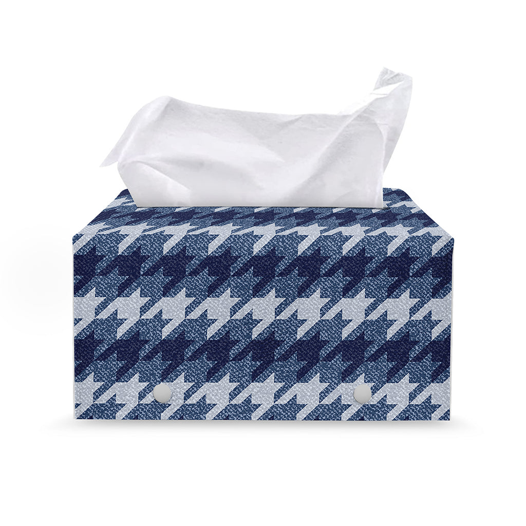 Denim Houndstooth Pattern Print Leather Tissue Box Cover