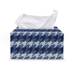 Denim Houndstooth Pattern Print Leather Tissue Box Cover