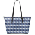 Denim Houndstooth Pattern Print Leather Tote Bag With Zipper