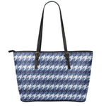 Denim Houndstooth Pattern Print Leather Tote Bag