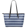 Denim Houndstooth Pattern Print Leather Tote Bag