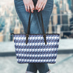 Denim Houndstooth Pattern Print Leather Tote Bag