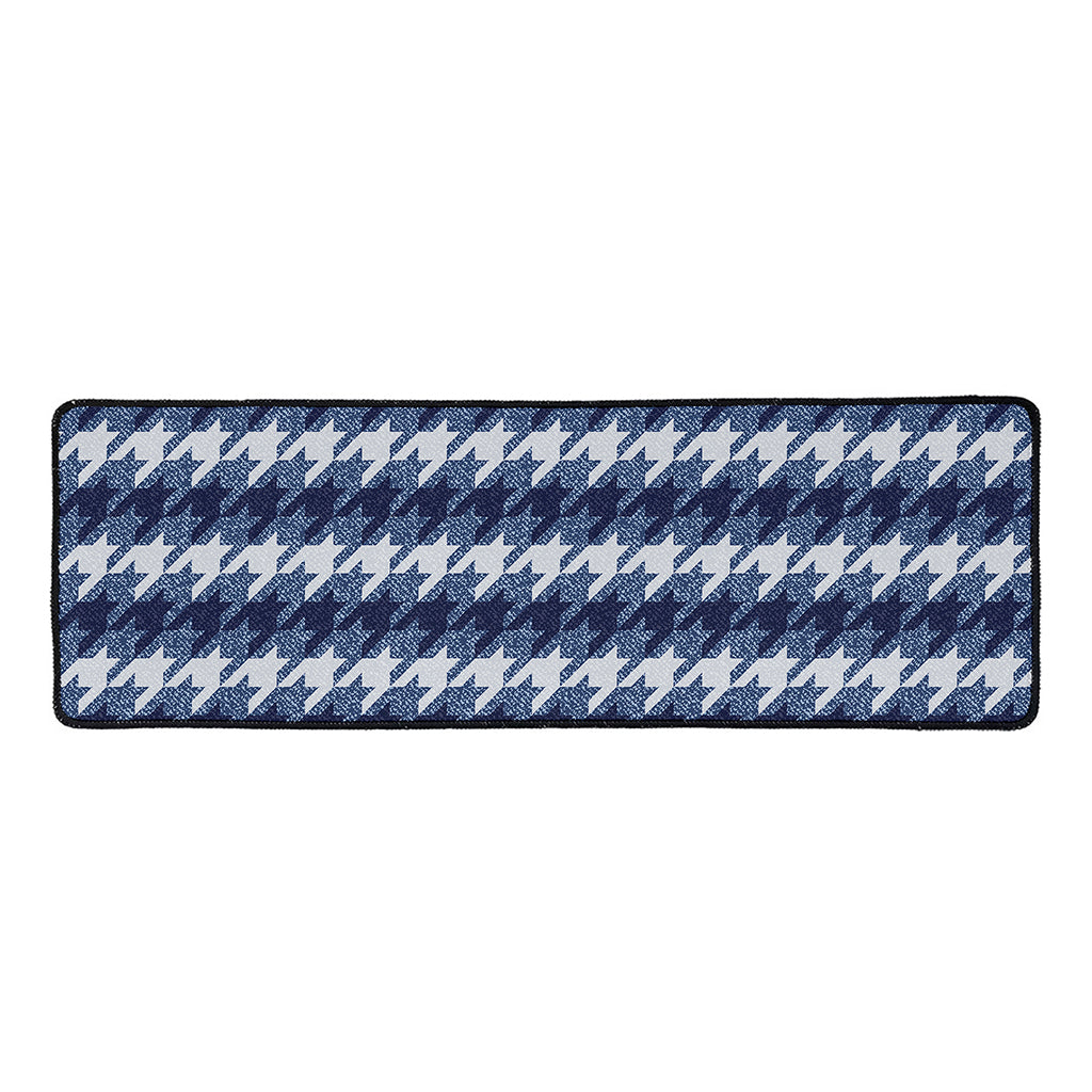 Denim Houndstooth Pattern Print Long Kitchen Mat