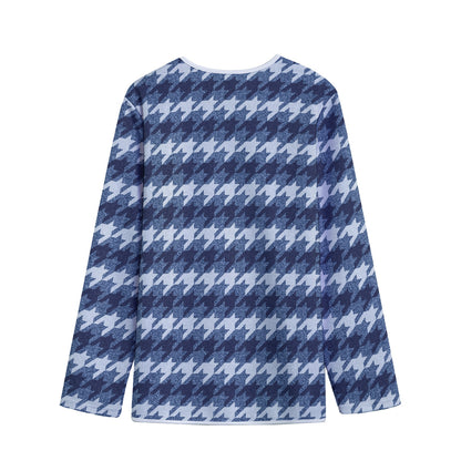 Denim Houndstooth Pattern Print Long Sleeve Short Coat