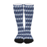 Denim Houndstooth Pattern Print Long Socks