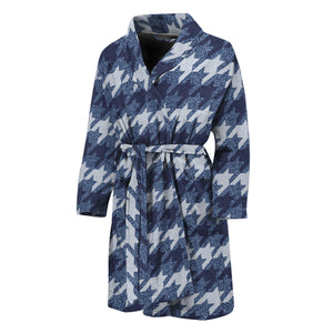 Denim Houndstooth Pattern Print Men's Bathrobe