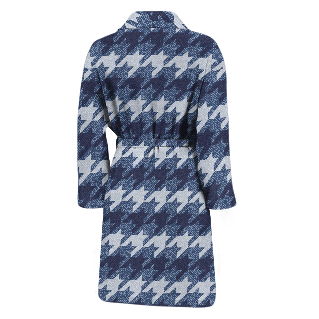 Denim Houndstooth Pattern Print Men's Bathrobe