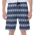 Denim Houndstooth Pattern Print Men's Beach Shorts
