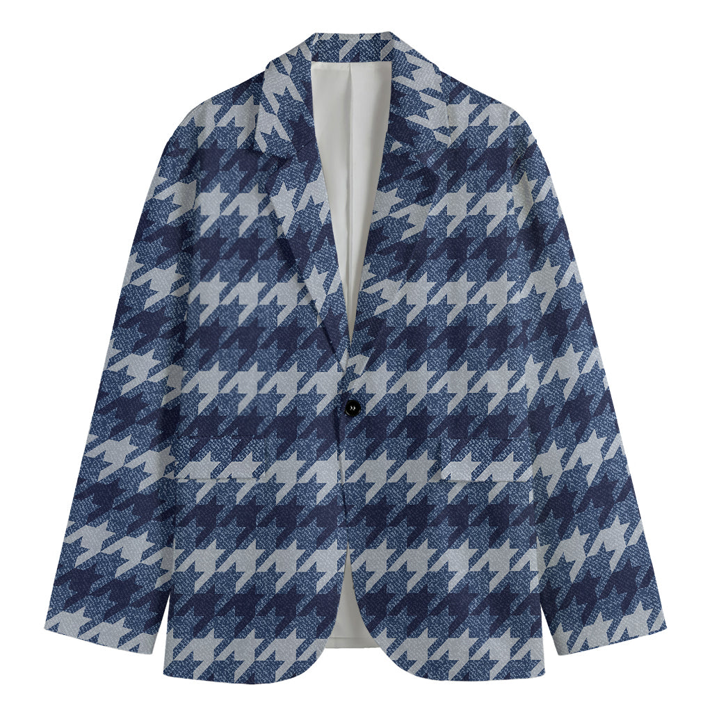 Denim Houndstooth Pattern Print Men's Blazer