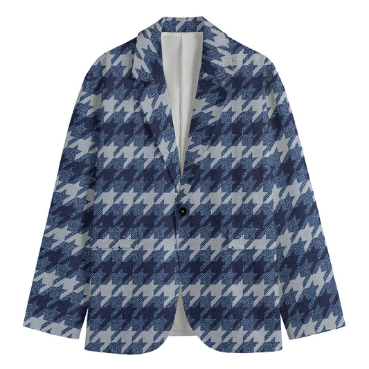 Denim Houndstooth Pattern Print Men's Blazer