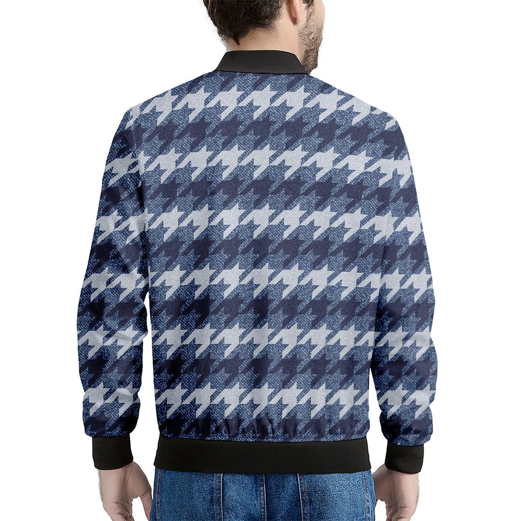 Denim Houndstooth Pattern Print Men's Bomber Jacket