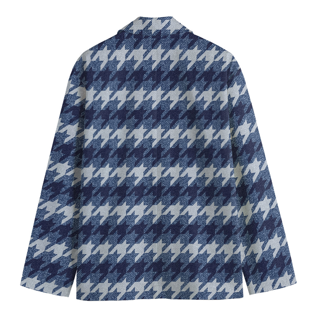 Denim Houndstooth Pattern Print Men's Cotton Blazer