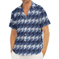 Denim Houndstooth Pattern Print Men's Deep V-Neck Shirt