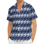 Denim Houndstooth Pattern Print Men's Deep V-Neck Shirt