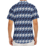 Denim Houndstooth Pattern Print Men's Deep V-Neck Shirt