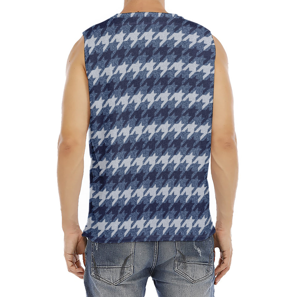 Denim Houndstooth Pattern Print Men's Fitness Tank Top