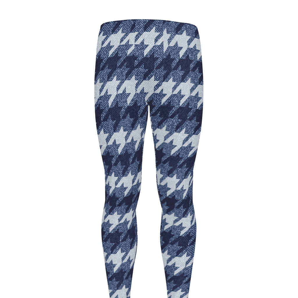 Denim Houndstooth Pattern Print Men's leggings