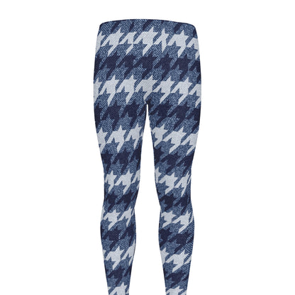 Denim Houndstooth Pattern Print Men's leggings