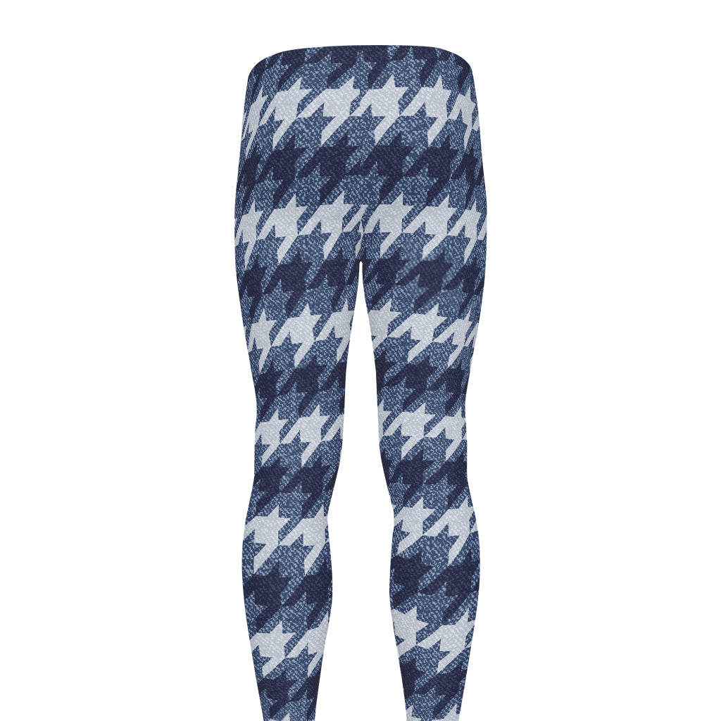Denim Houndstooth Pattern Print Men's leggings
