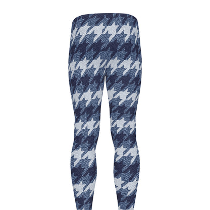 Denim Houndstooth Pattern Print Men's leggings