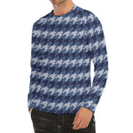 Denim Houndstooth Pattern Print Men's Long Sleeve Rash Guard