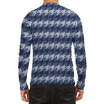 Denim Houndstooth Pattern Print Men's Long Sleeve Rash Guard