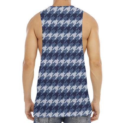 Denim Houndstooth Pattern Print Men's Muscle Tank Top