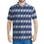 Denim Houndstooth Pattern Print Men's Polo Shirt