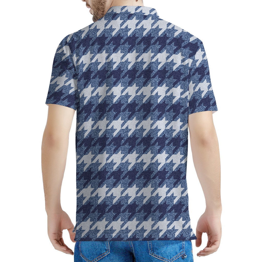 Denim Houndstooth Pattern Print Men's Polo Shirt