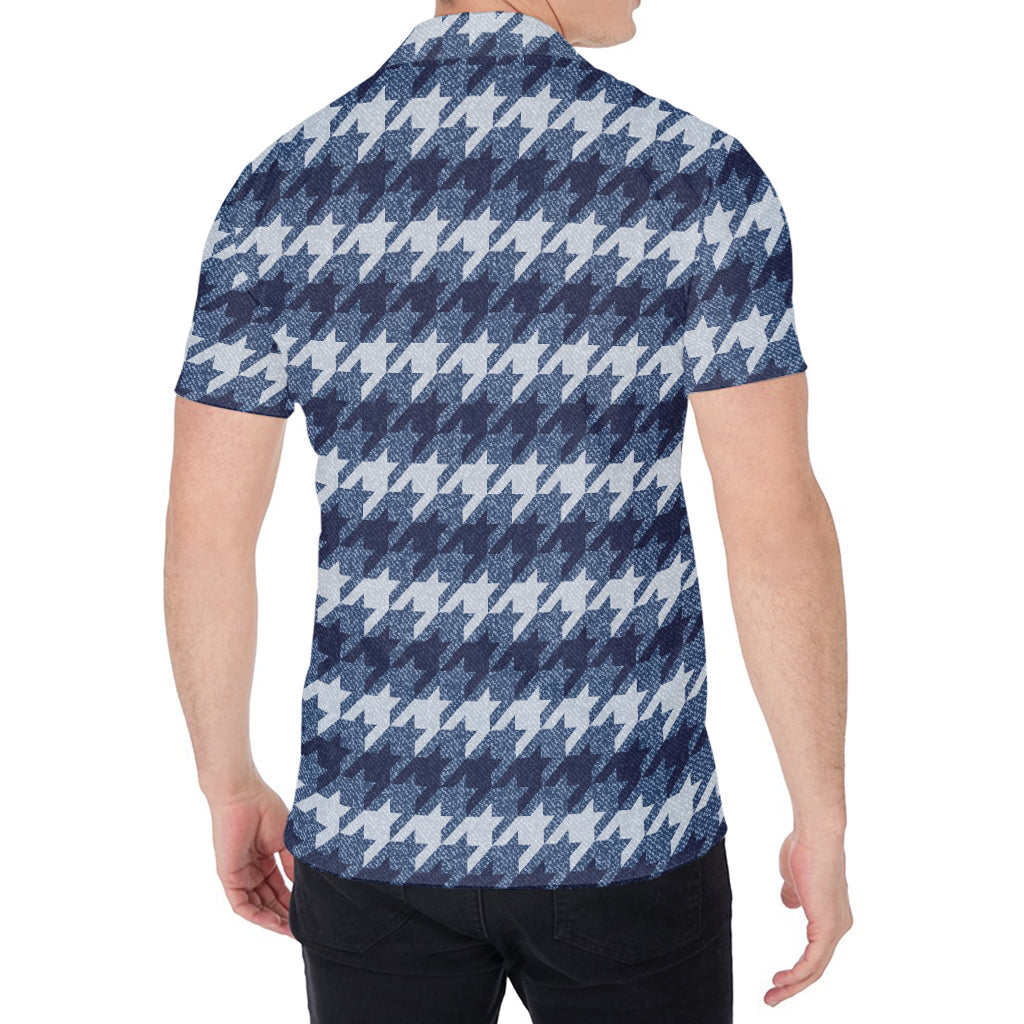 Denim Houndstooth Pattern Print Men's Shirt