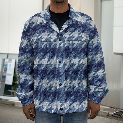 Denim Houndstooth Pattern Print Men's Shirt Jacket