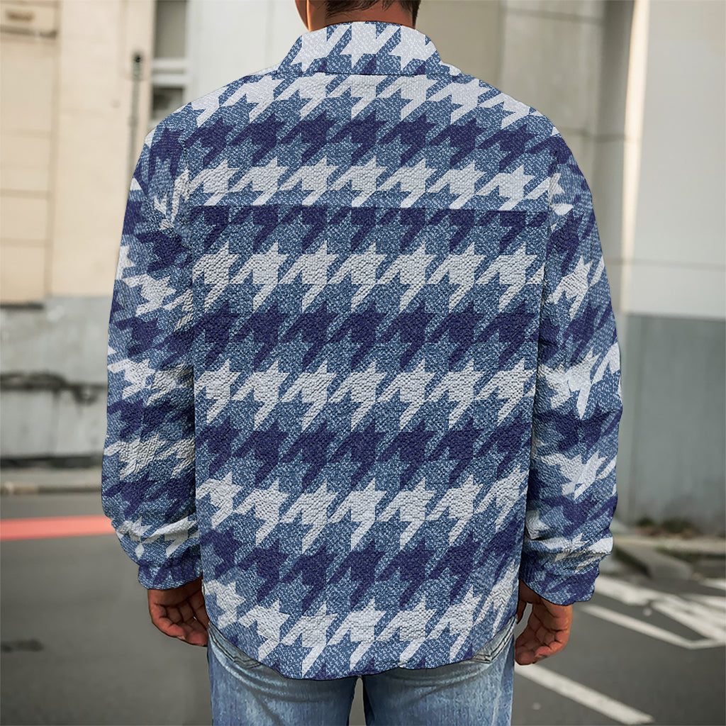 Denim Houndstooth Pattern Print Men's Shirt Jacket
