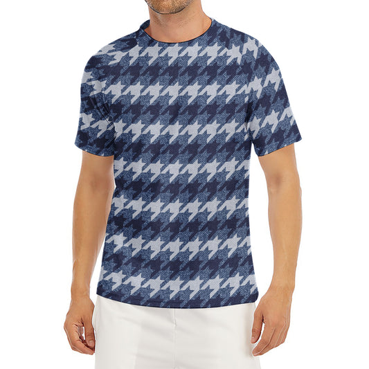 Denim Houndstooth Pattern Print Men's Short Sleeve Rash Guard