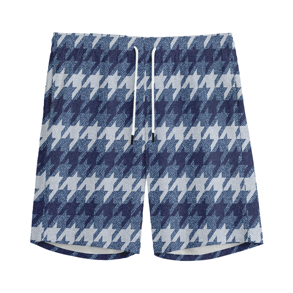 Denim Houndstooth Pattern Print Men's Sports Shorts