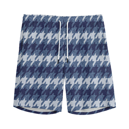 Denim Houndstooth Pattern Print Men's Sports Shorts