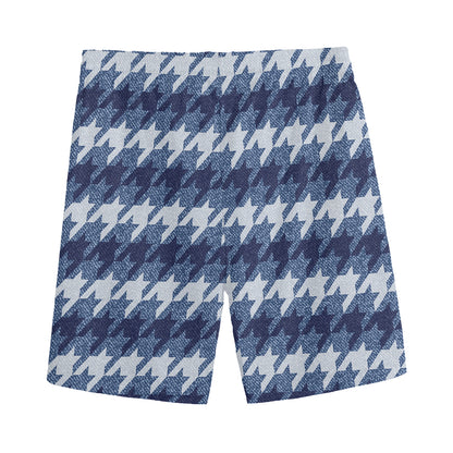 Denim Houndstooth Pattern Print Men's Sports Shorts