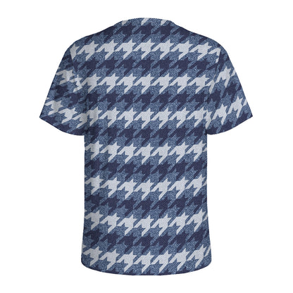 Denim Houndstooth Pattern Print Men's Sports T-Shirt