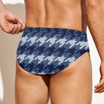 Denim Houndstooth Pattern Print Men's Swim Briefs