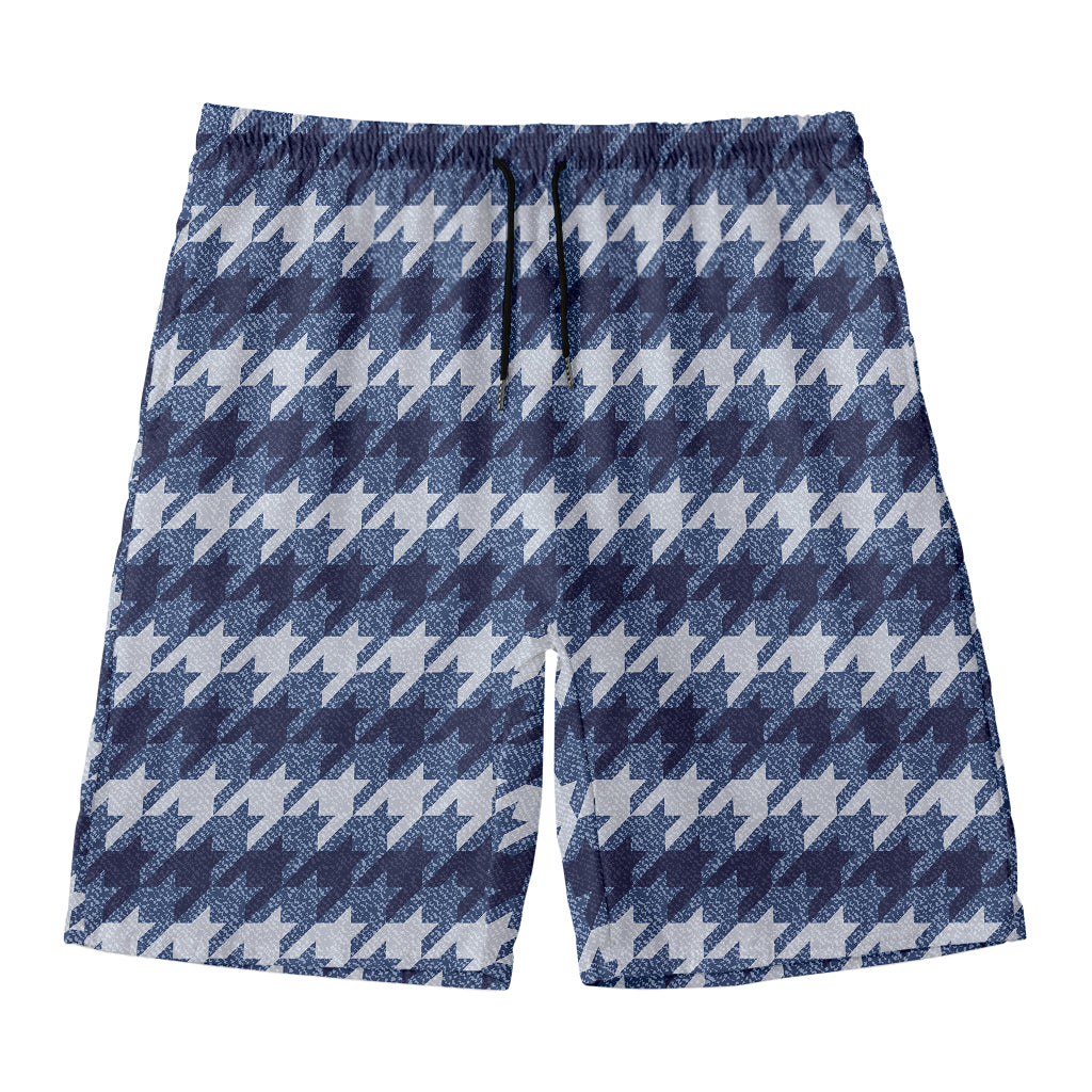 Denim Houndstooth Pattern Print Men's Swim Trunks
