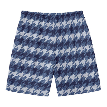 Denim Houndstooth Pattern Print Men's Swim Trunks